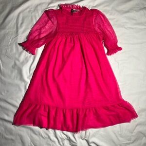 Divided Pink Babydoll Dress with Puff Sleeves